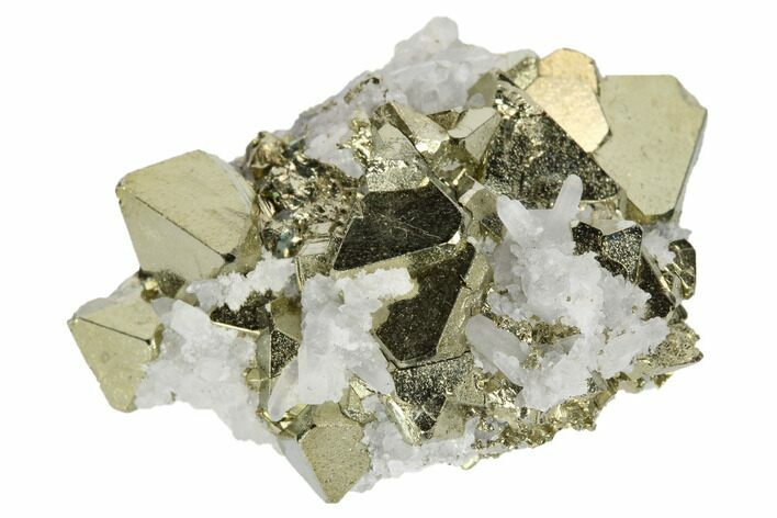 Octahedral Pyrite Crystal Cluster with Quartz - Peru #173498